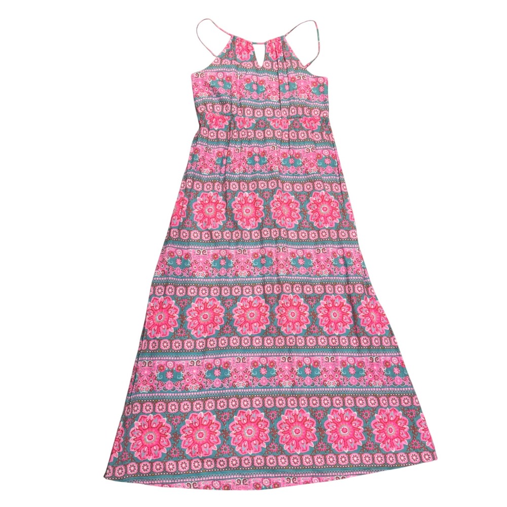 Vineyard Vines Maxi Dress Womens 10 Pink Floral‎ Linen Blend EUC Smocked Halter